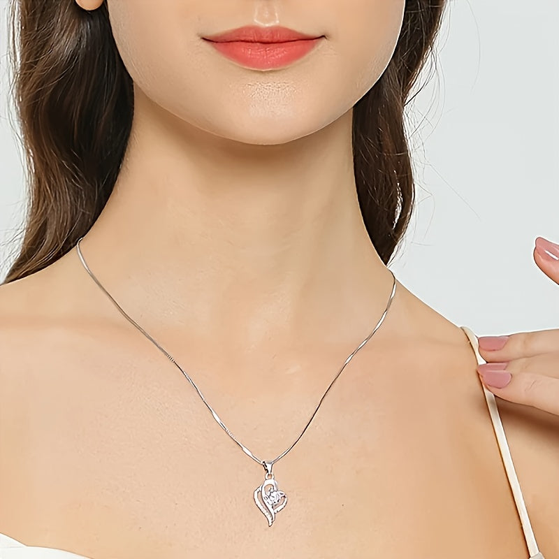 Elegante collana a forma di cuore con moissanite, argento 925
