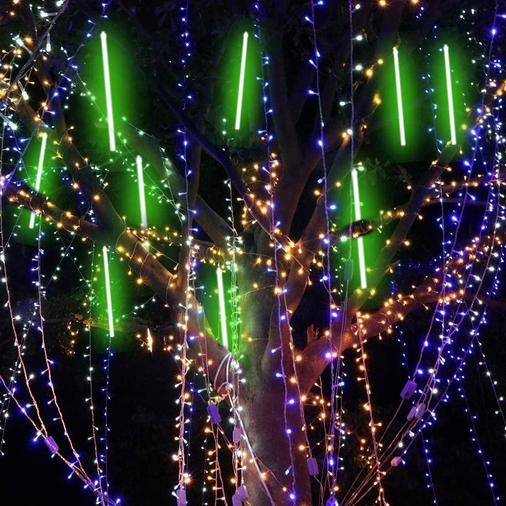 Luci Natalizie effetto pioggia di meteore 360 LED 10 tubi da 30 cm verde