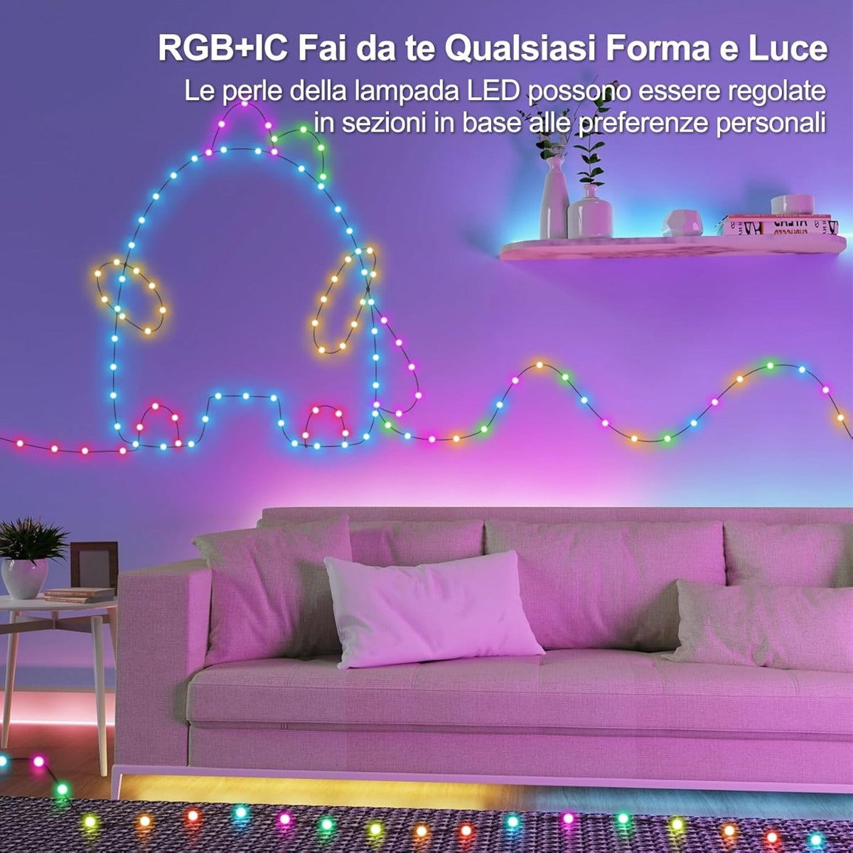 Luci LED Decorative RGB+IC da 7,5 m per Interni ed Esterni