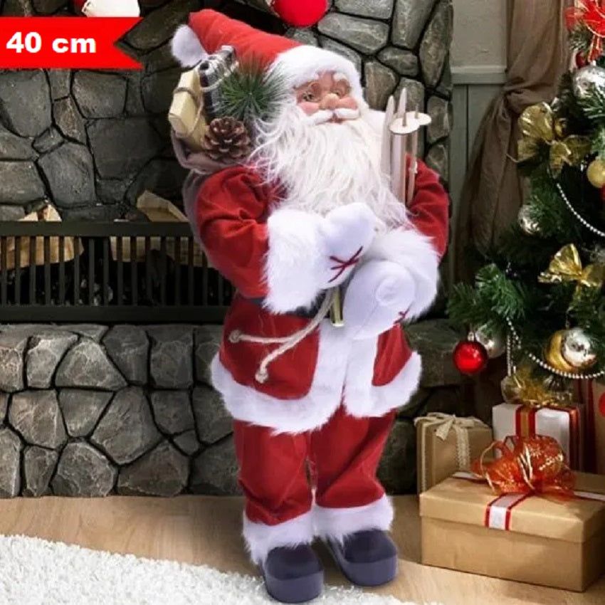 Babbo Natale Classico 40cm In Plastica Vestiti In Tessuto Decorazione Natalizia
