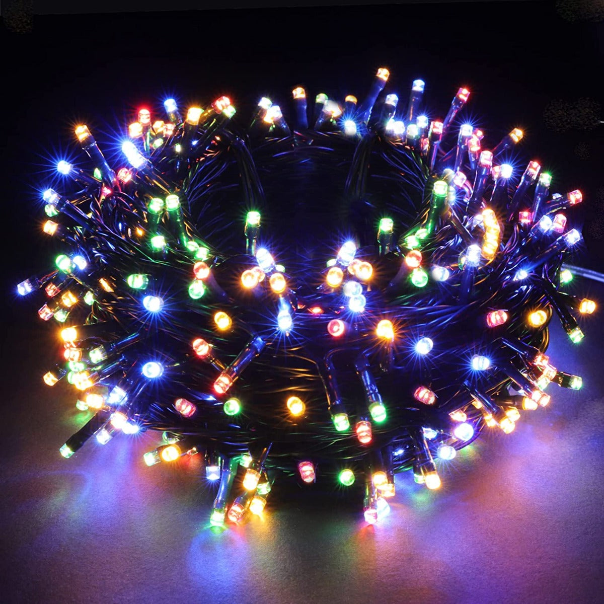 Catena Natale 100 led luci multicolor cavo nero 10 m
