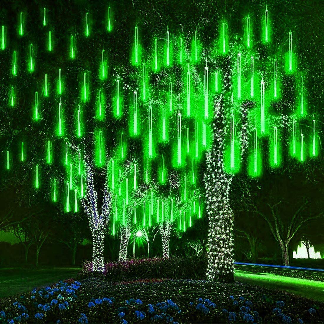 Luci Natalizie effetto pioggia di meteore 360 LED 10 tubi da 30 cm verde