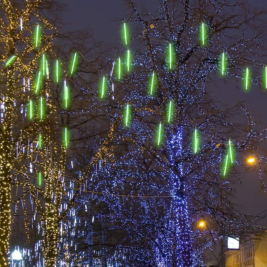 Luci Natalizie effetto pioggia di meteore 360 LED 10 tubi da 30 cm verde