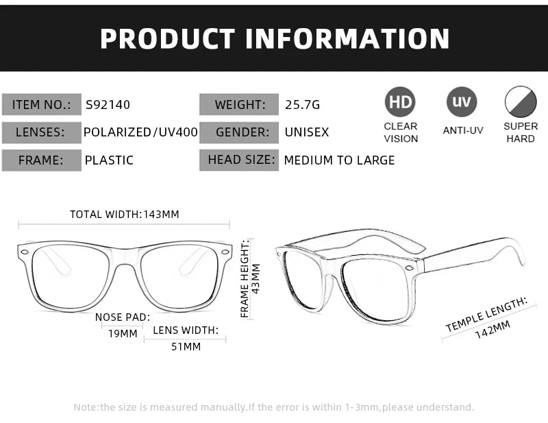 Occhiali da sole classici quadrati polarizzati