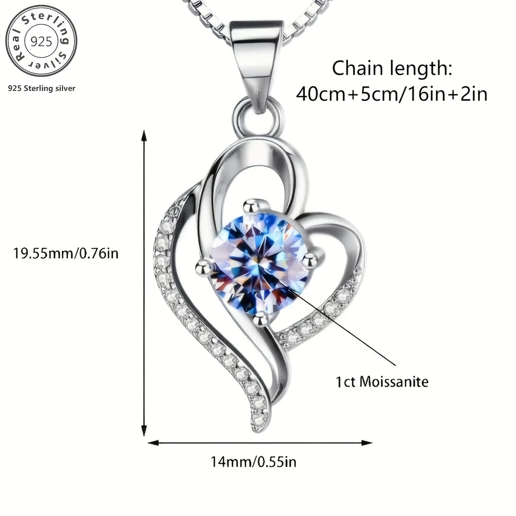 Elegante collana a forma di cuore con moissanite, argento 925