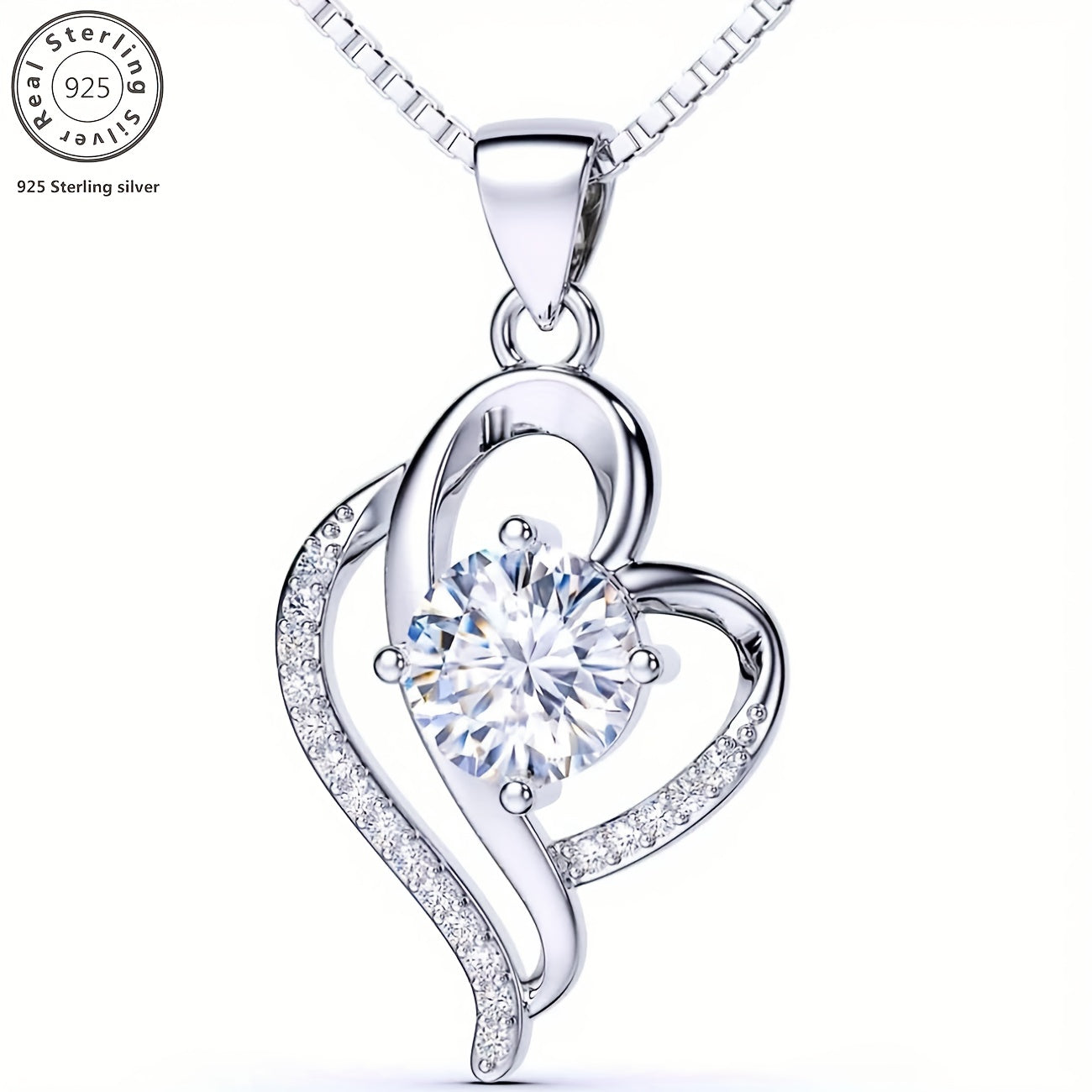 Elegante collana a forma di cuore con moissanite, argento 925