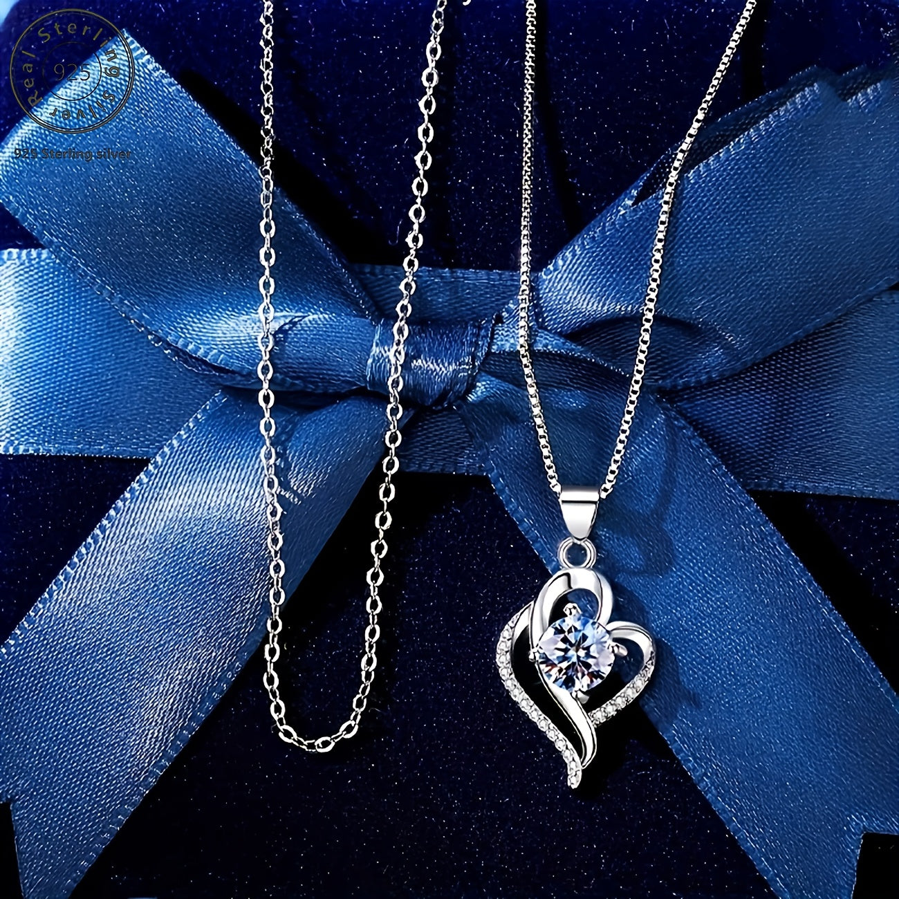 Elegante collana a forma di cuore con moissanite, argento 925