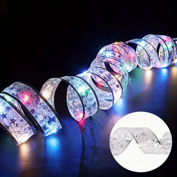Nastro di Natale Luminoso con Luci LED - Decorazione Natalizia Argento 5 metri